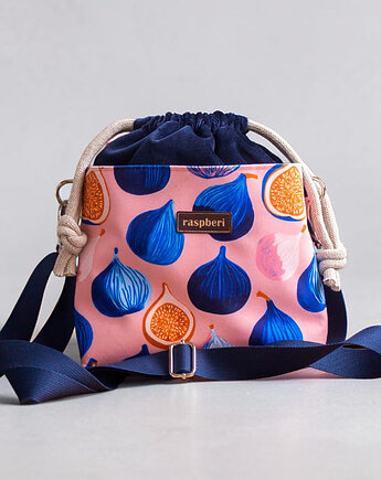 Granatowa listonoszka z kominem z weluru w figi handmade, unikat, raspberi