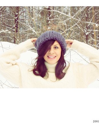 Szara czapka handmade beanie  z wełną, Mademoiselle Patrini