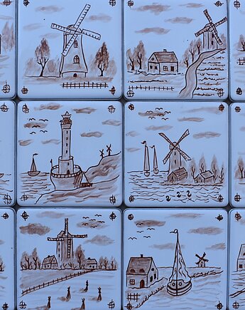 Zestaw kafle holenderskie ręcznie malowane kafle płytki delft, Kobaltowa Sroka
