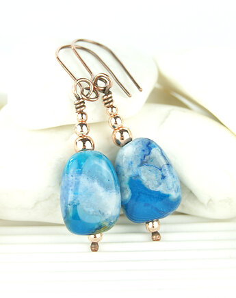 Kolczyki z niebieskim agatem, Blue Pearl Art