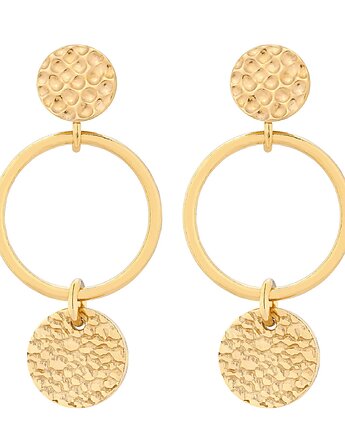 Złote kolczyki koła z chropowatymi kółeczkami, SOTHO