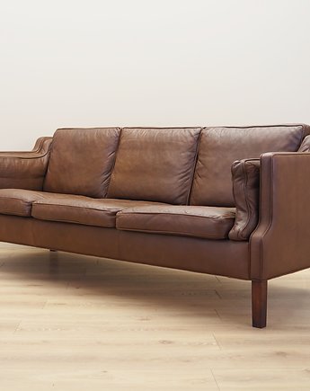 Sofa skórzana brązowa, duński design, lata 70, produkcja: Dania, Przetwory design