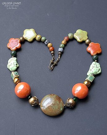 Elegancko i unikatowo Naszyjnik w kolorach jesieni z ceramiki i howlitu Prezent, Galeria Limart
