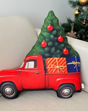 Poduszka Świąteczna Retro Auto Z Choinką, poduszkownia