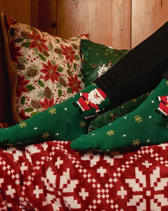 Skarpetki świąteczne ze św. Mikołajem - zielone, CandySox