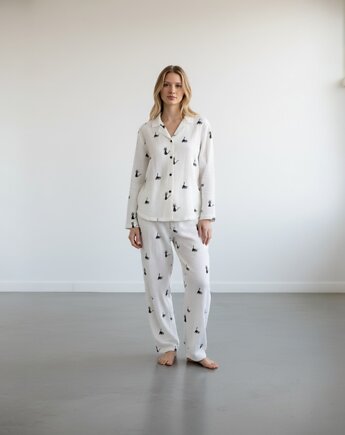 Piżama w kotki z muślinu długa, HisOutfit