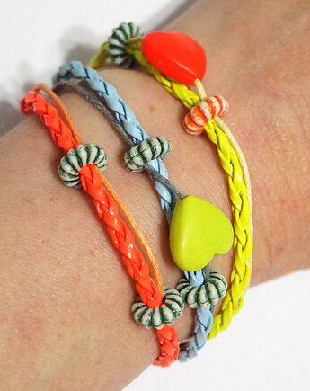 Bransoletka - Neonowa karuzela, serce - rzemienie, yenoo