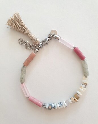 Bransoletka patyczki labradoryt, opal, rodonit, kwarc różowy, modesign