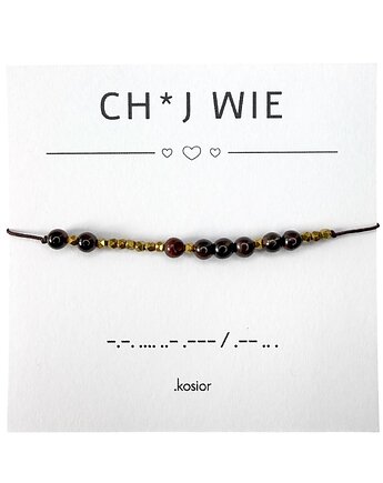 UNISEX Bransoletka z alfabetem Morse Bawole oko, Hematyt, karolina kosior