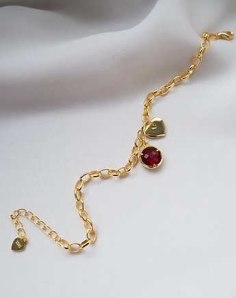 Bransoletka z różową cyrkonią i sercem srebrna pozłacana RUBY, NW STORE