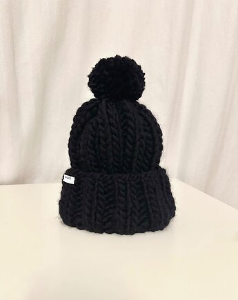 Gruba delikatna wełniana czapka Pompon beanie 100% wełna handmade, GANGSTA KNIT