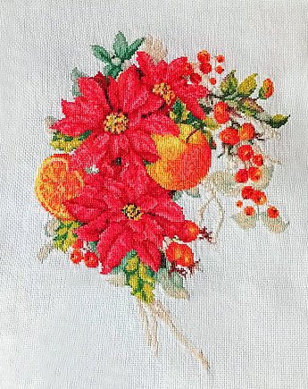 Haft na kanwie Poinsencja, ZeStrychu Handmade