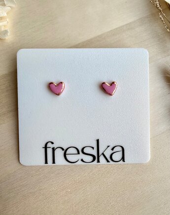 Kolczyki Serduszka matowe ze złotem - różowe, freska