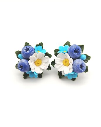 Kolczyki-sztyfty stokrotki, borówki i niezapominajki handmade, Albina LaBelle