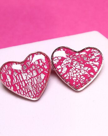 VALENTINE kolczyki różowe serca sztyfty walentynki, Mintique