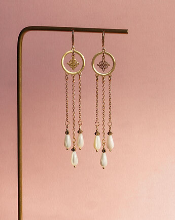 Długie kolczyki z masą perłową i ażurowymi zawieszkami, AT NOON