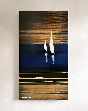 MORZE I JACHT - obraz ręcznie malowany akryl 80x160cm, art and texture
