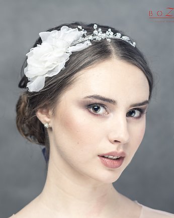 Opaska ślubna z kwiatek i kryształkami., BOZKA Luxury Handmade