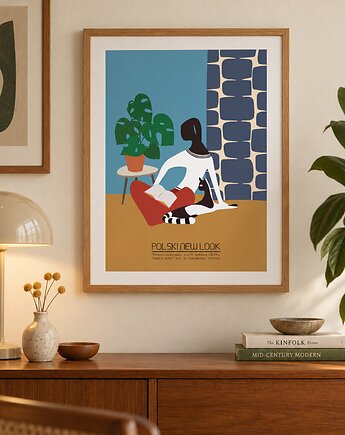 Plakat Fine Art giclee Dziewczyna z kotką. Polski New Look, ma illustories