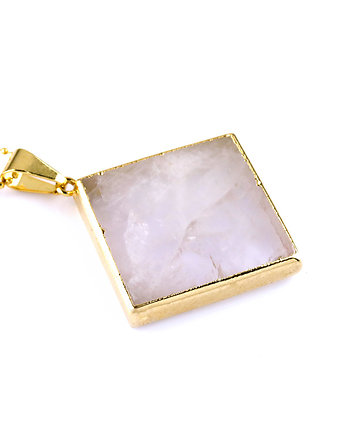 Colare Kwarc Różowy złoto romb, Brazi Druse Jewelry