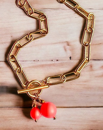 NASZYJNIK : Swarovski neon pearls : TWO : neon orange, kaktusia