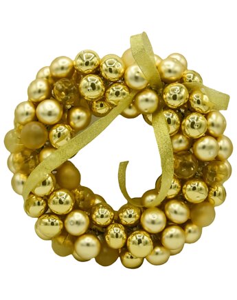 Bombka choinkowa: Stroik Świąteczny z mini bombek: złoty, Syn Bombkarza