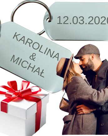 Brelok do Kluczy z DWUSTRONNYM Grawerem Zawieszka z IMIENIEM Logo Prezent, smxdsgn