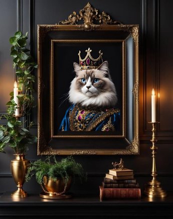 PLAKAT kot Ragdoll w stroju, portret królewski, prezent, black dot studio