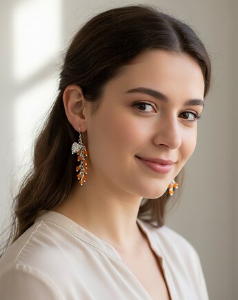 Pomarańczowe kolczyki gronka, srebro 925, jadeit, Yamira Art Studio