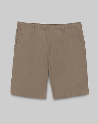 Krótkie spodenki szorty lniane lentate beżowe, BORGIO