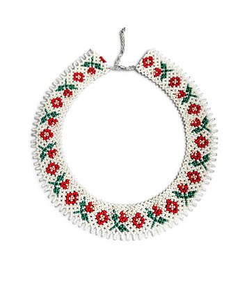 Łemkowska krywulka Kwiatowy ornament, naszyjnik koralikowy handmade, ArtGez