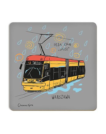 Podkładka pod kubek Warszawa Tramwaj Pesa134N, Gliniana Kura