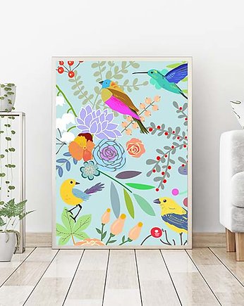 Plakat. Kwiaty i ptaki, Love Life and Forest
