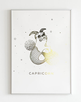 Plakat złocony - Mops Capricorn, PADE SPACE