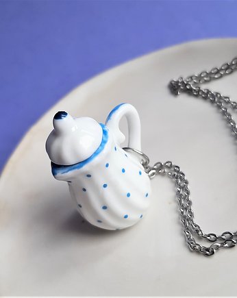 Naszyjnik ceramiczny czajniczek w kropki, Wypieczone