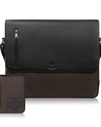 Torba męska na dokumenty AY-02 i portfel męski ze skóry i canvasu AY-06 zesta, Paolo Peruzzi