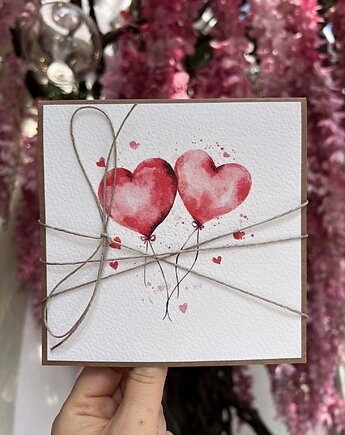 Wyjątkowa ręcznie robiona kartka na walentynki - walentynka z sercem z balona, sorte
