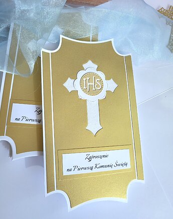 Zaproszenie Komunia liturgiczne, złote zaproszenia, personalizacja, Card Design World