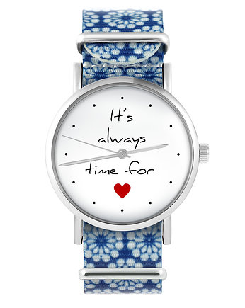Zegarek - Love time - niebieski, kwiaty, yenoo