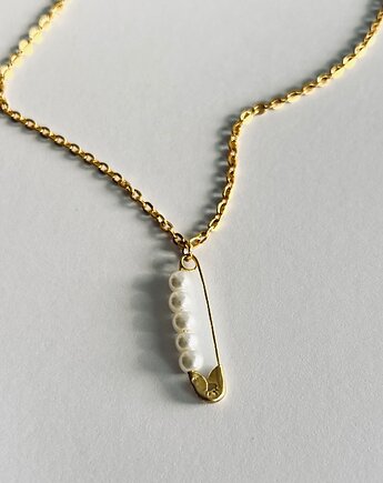 Minimalistyczny naszyjnik z agrafka i perłami - biżuteria handmade, Agrafka studio