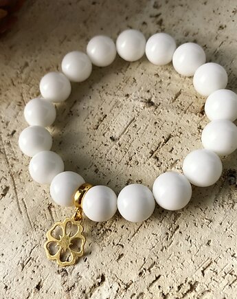 Bransoletka biały jadeit- srebro 925 pozłacane, Coccola JEWELLERY