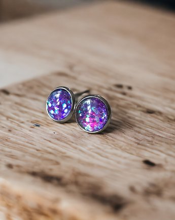 Kolczyki wkrętki szklane glitter purple, By Tasha