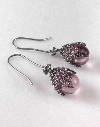 Jasnoróżowe w siateczce - kolczyki (lub klipsy), Caltha