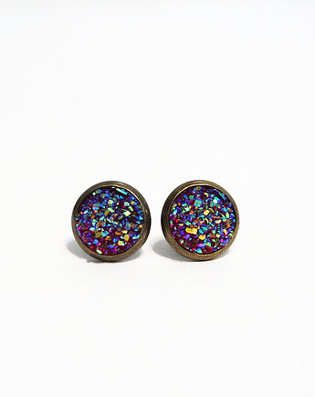 Kolczyki mini - Druzy burgund - sztyfty, brąz