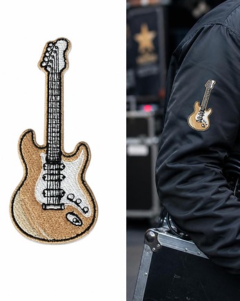 Naszywka naprasowanka GITARA ELEKTRYCZNA BEŻOWA termoprzylepna haft 4x9,6cm, Wyszywane