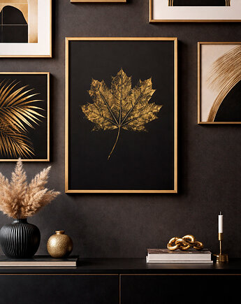 Monotypia Botaniczna. Plakat Botaniczny Złoty Liść Klonu. Grafika w Ramie A3, Kuźnia Obrazów
