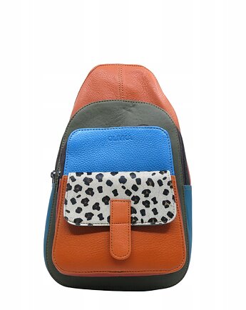 Plecak na jedno ramię skórzany kolorowy damski kieszenie ze skrawków OLIVKA, Olivka Warsaw
