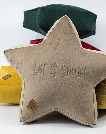 Poduszka dekoracyjna gwiazdka, świąteczna velvetowa - grawer Let it snow, Mama Otula