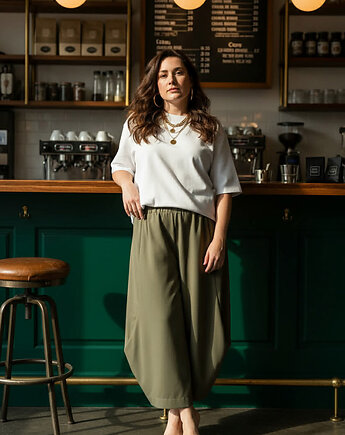 Spodnie eleganckie jedwabne MAUII 80% silk OLIWKA, OTTAVIANO Dominika Mlynczak