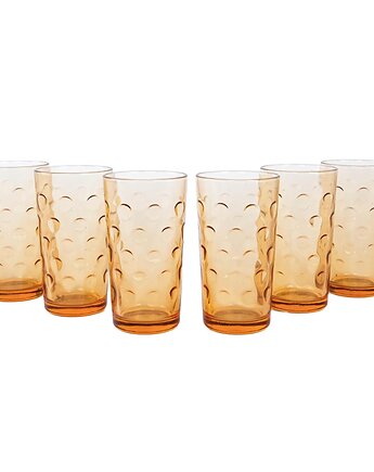 Komplet szklanek bursztynowych, włoski design, lata 70, produkcja: Włochy, Przetwory design